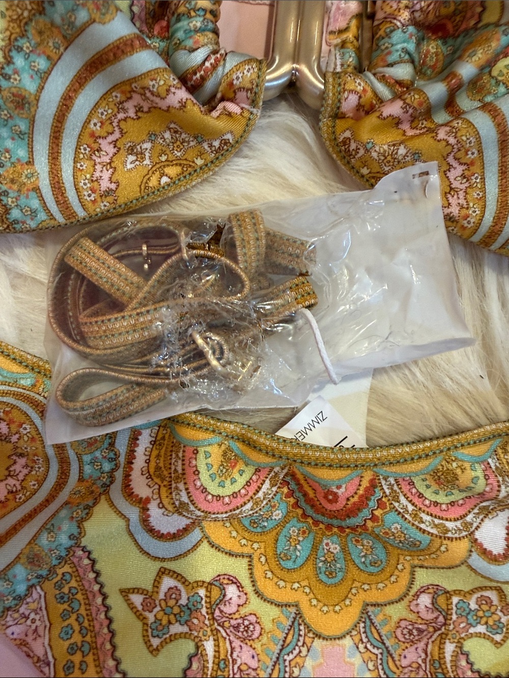 Zimmermann Pink, Gold & Aqua Paisley Bandeau Bikini Set - Picture 2 of 15